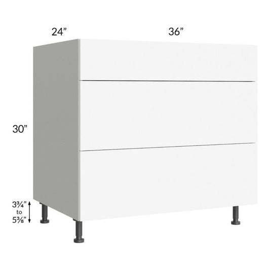 RTA Milan White Matte 36" 3-Drawer Base Cabinet with 2 Finished Sides