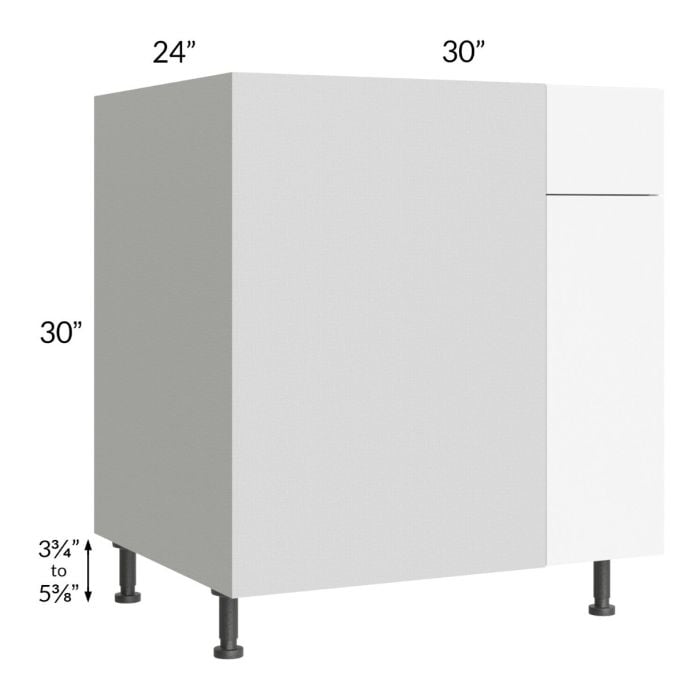 RTA Milan White Matte 36" - 39" Blind Base Corner Cabinet-Left-Hinged Door on Right