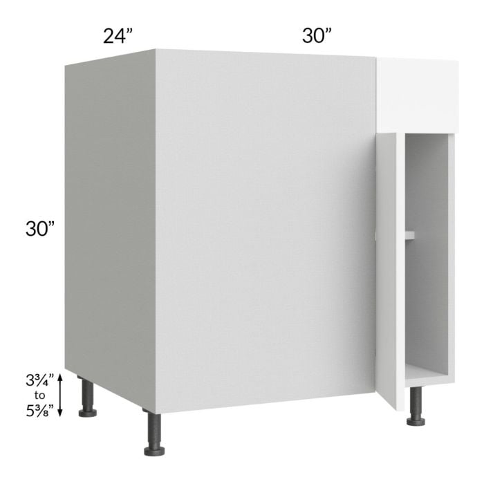 RTA Milan White Matte 36" - 39" Blind Base Corner Cabinet-Right-Hinged Door on Left with 1 Finished Side