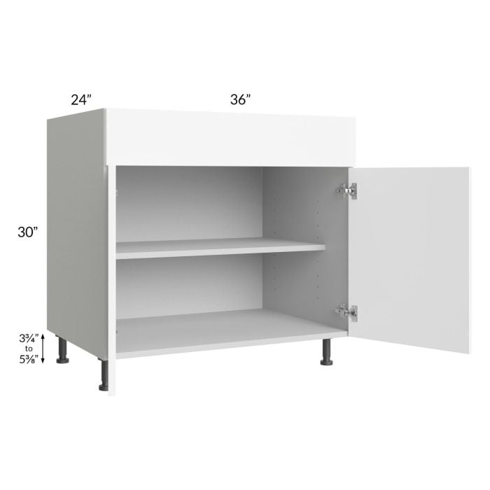 RTA Milan White Matte 36" Base Cabinet with 1 Finished Side and 1 Roll Out Tray