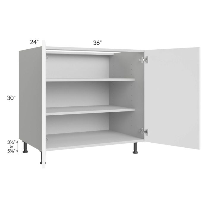 RTA Milan White Matte 36" Full Height Door Base Cabinet with 2 Finished Sides and 2 Roll Out Trays