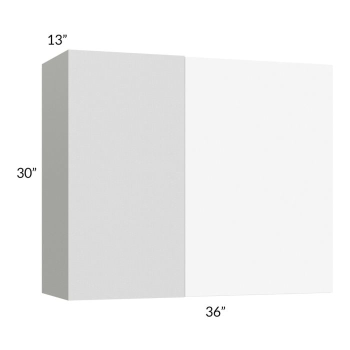 RTA Milan White Matte 36" x 30" Blind Corner Wall Cabinet-Left-Hinged Door on Right with 1 Finished End Panel