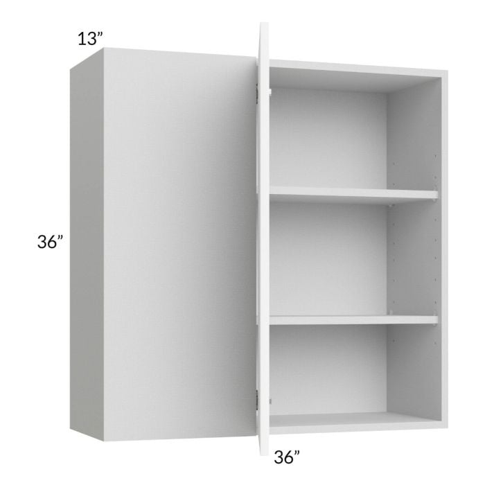 RTA Milan White Matte 36" x 36" Blind Corner Wall Cabinet-Left-Hinged Door on Right with 1 Finished End Panel