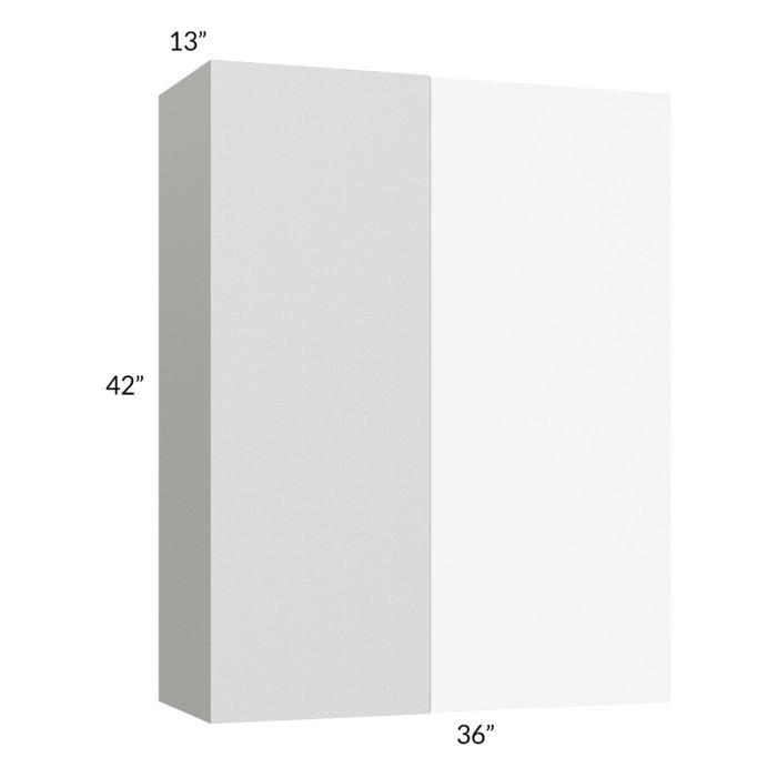 RTA Milan White Matte 36" x 42" Blind Corner Wall Cabinet-Left-Hinged Door on Right with 2 Finished End Panels