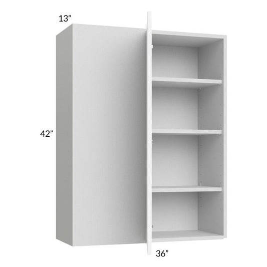 RTA Milan White Matte 36" x 42" Blind Corner Wall Cabinet-Left-Hinged Door on Right with 2 Finished End Panels