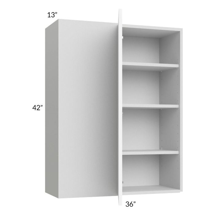 RTA Milan White Matte 36" x 42" Blind Corner Wall Cabinet-Right-Hinged Door on Left with 2 Finished End Panels