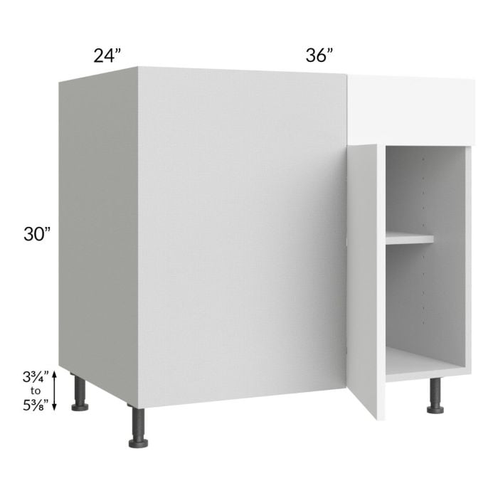 RTA Milan White Matte 42" - 45" Blind Base Corner Cabinet-Left-Hinged Door on Right with Soft Close Blind Pull-Out Shelves