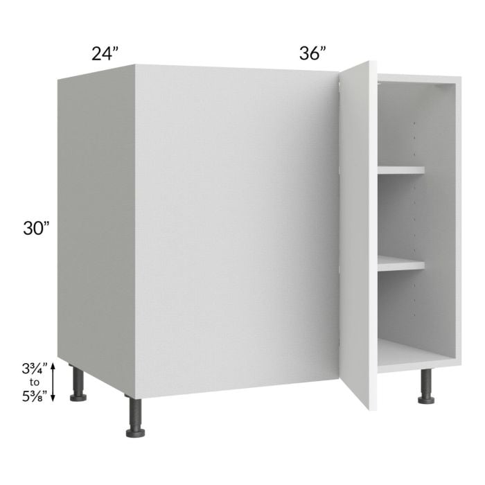RTA Milan White Matte 42" - 45" Full Height Door Blind Base Corner Cabinet-Left-Hinged Door on Right with 2 Finished Sides and Soft Close Blind Pull-Out Shelves