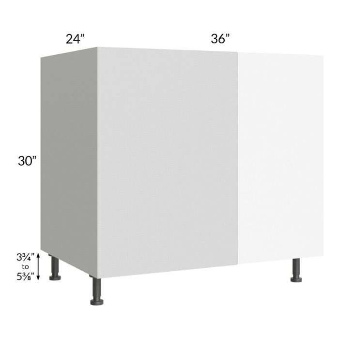 RTA Milan White Matte 42" - 45" Full Height Door Blind Base Corner Cabinet-Left-Hinged Door on Right with Soft Close Blind Pull-Out Shelves
