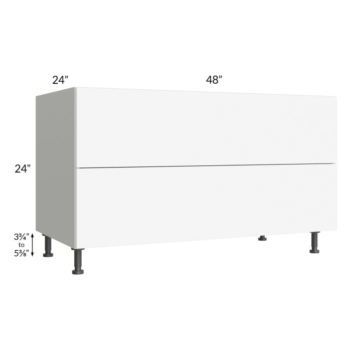 RTA Milan White Matte 48" 2-Drawer Range Top Base Cabinet with 2 Heat Shields