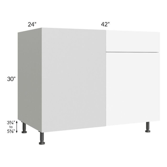 RTA Milan White Matte 48" - 51" Blind Base Corner Cabinet-Left-Hinged Door on Right