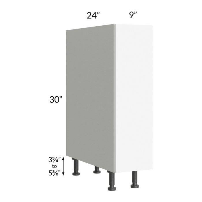 RTA Milan White Matte 9" Full Height Door Base Cabinet-Right Hinged with 1 Finished Side