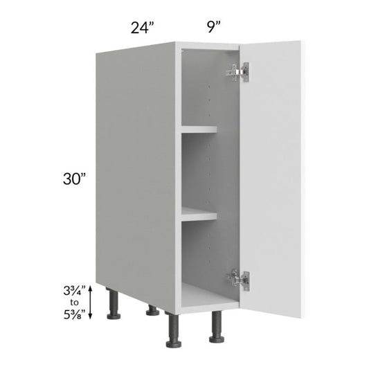 RTA Milan White Matte 9" Full Height Door Base Cabinet-Right Hinged with 2 Finished Sides and Spice Pull-Out