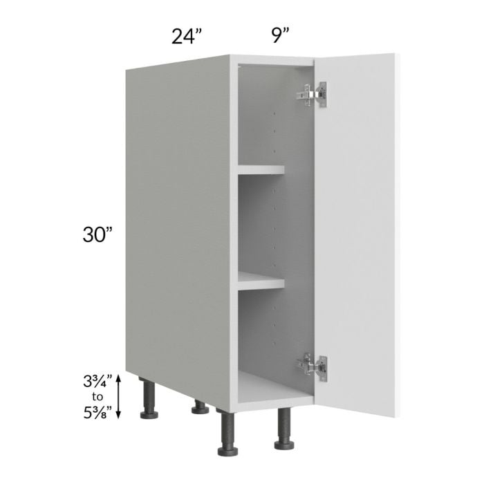 RTA Milan White Matte 9" Full Height Door Base Cabinet-Right Hinged with 2 Finished Sides