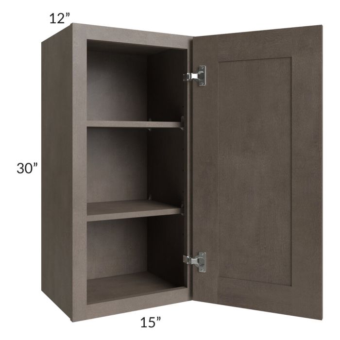 RTA Natural Grey Shaker 15" x 30" Wall Cabinet with 1 Decorative End Panel and Glass Door