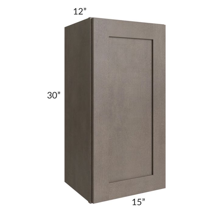 RTA Natural Grey Shaker 15" x 30" Wall Cabinet with 1 Decorative End Panel and Glass Door