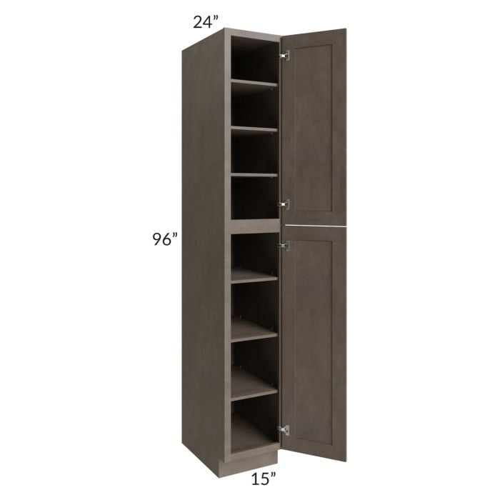 RTA Natural Grey Shaker 15" x 96" Wall Pantry with 1 Roll Out Tray and 2 Decorative Panels