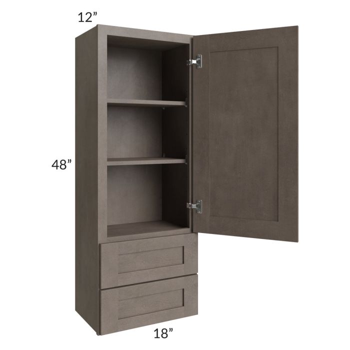 RTA Natural Grey Shaker 18" x 48" Wall Cabinet With Drawers with Glass Door