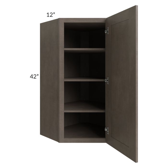 RTA Natural Grey Shaker 24" x 42" Wall Diagonal Corner Cabinet with Glass Door