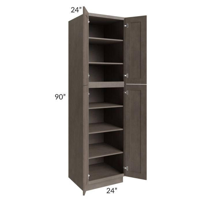 RTA Natural Grey Shaker 24" x 90" Wall Pantry with 4 Roll Out Trays and 2 Decorative End Panels