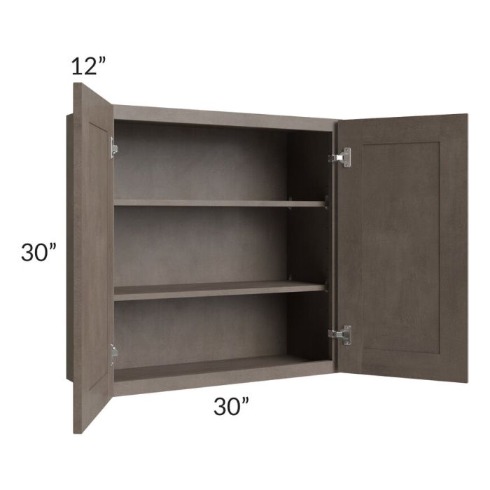 RTA Natural Grey Shaker 30" x 30"Wall Cabinet with 2 Decorative End Panels and Glass Door