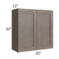 RTA Natural Grey Shaker 30" x 30"Wall Cabinet with 2 Decorative End Panels and Glass Door