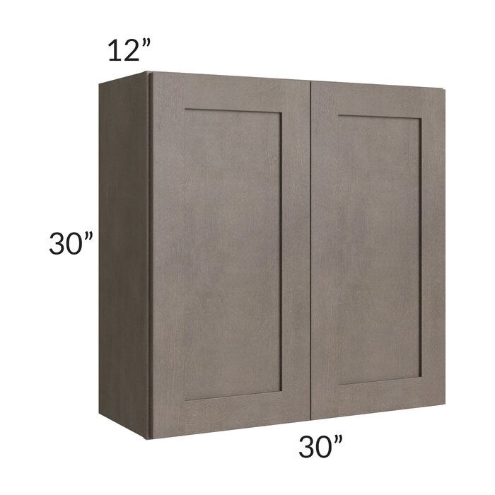 RTA Natural Grey Shaker 30" x 30"Wall Cabinet with 2 Decorative End Panels and Glass Door