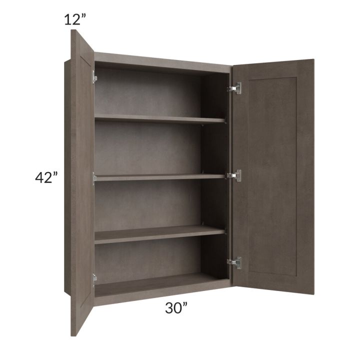 RTA Natural Grey Shaker 30" x 42" Wall Cabinet with 2 Decorative End Panels