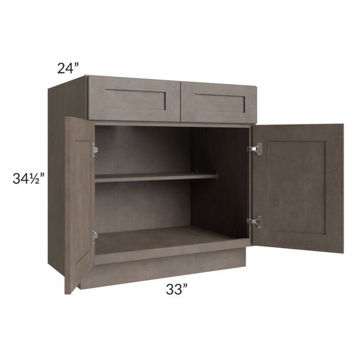 RTA Natural Grey Shaker 33" Base Cabinet with 2 Decorative End Panels and 1 Roll Out Tray