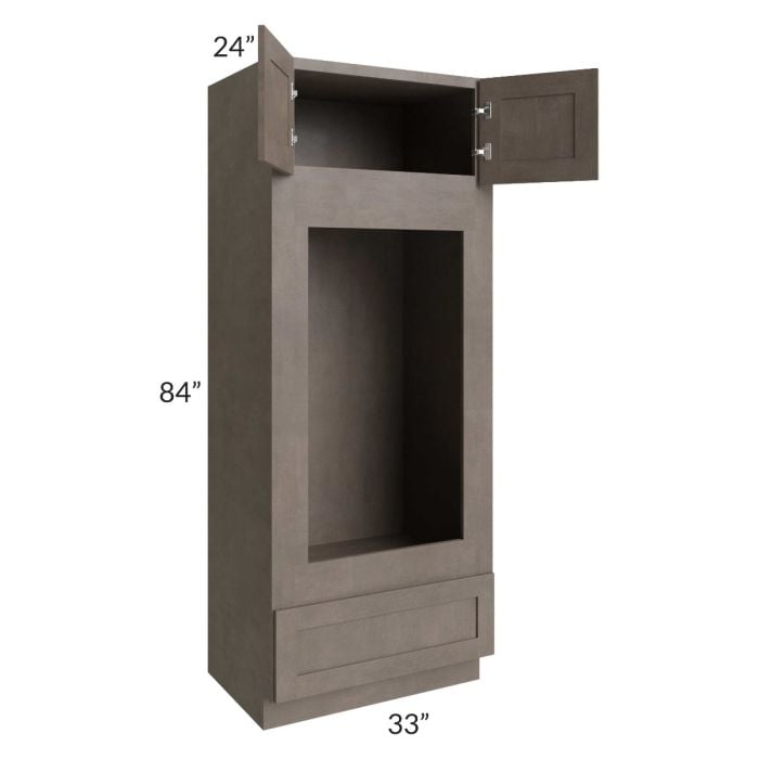 RTA Natural Grey Shaker 33" x 84" Double Oven or Oven/Microwave Cabinet with 1 Decorative Panel