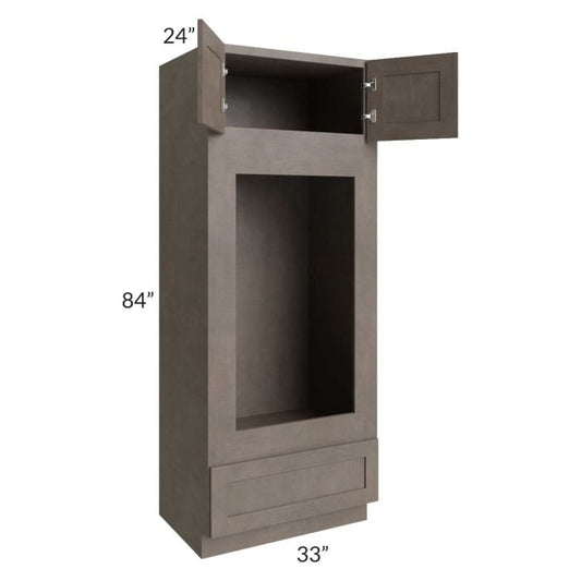 RTA Natural Grey Shaker 33" x 84" Double Oven or Oven/Microwave Cabinet with 2 Decorative Panels