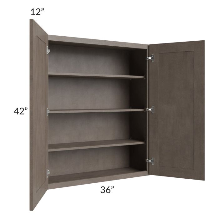 RTA Natural Grey Shaker 36" x 42" Wall Cabinet with 1 Decorative End Panel