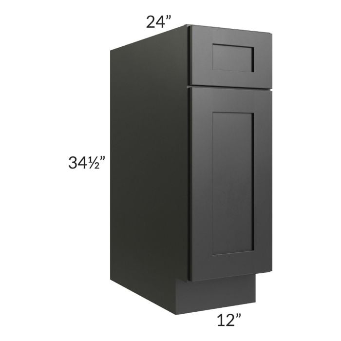 RTA Onyx Black Shaker 12" Base Cabinet - Left Hinged with 2 Decorative End Panels