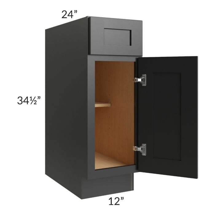 RTA Onyx Black Shaker 12" Base Cabinet - Left Hinged with 2 Decorative End Panels