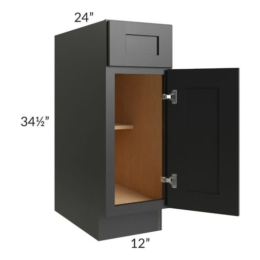 RTA Onyx Black Shaker 12" Base Cabinet - Left Hinged with 2 Decorative End Panels