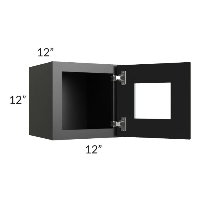 RTA Onyx Black Shaker 12" x 12" Decorative Wall Cabinet with Plain Glass