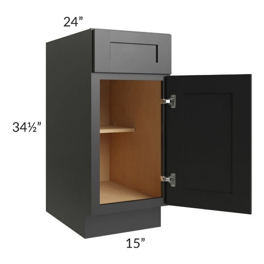 RTA Onyx Black Shaker 15" Base Cabinet - Left Hinged with 1 Decorative End Panel