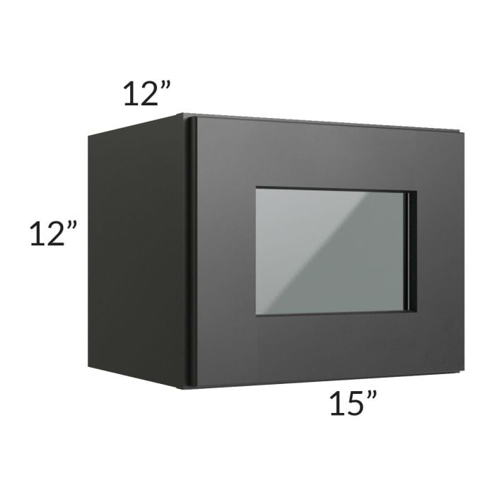 RTA Onyx Black Shaker 15" x 12" Wall Cabinet with Plain Glass