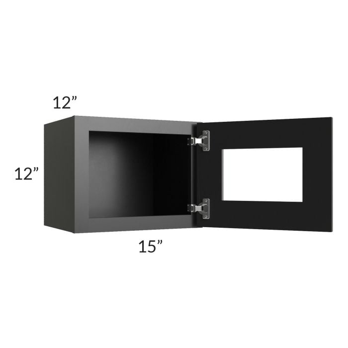RTA Onyx Black Shaker 15" x 12" Wall Cabinet with Plain Glass