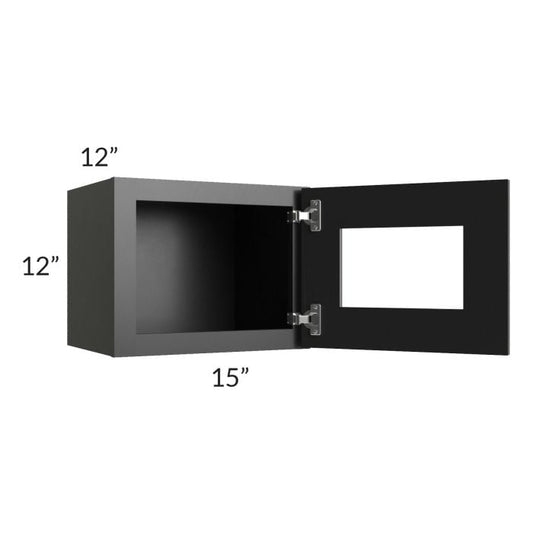RTA Onyx Black Shaker 15" x 12" Wall Cabinet with Plain Glass