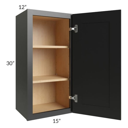 RTA Onyx Black Shaker 15" x 30" Wall Cabinet with 1 Decorative End Panel and Mullion Glass Door