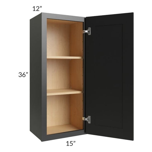 RTA Onyx Black Shaker 15" x 36" Wall Cabinet with 1 Decorative End Panel