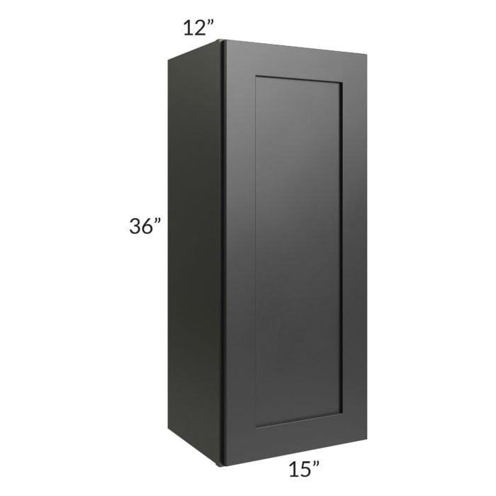 RTA Onyx Black Shaker 15" x 36" Wall Cabinet with 2 Decorative End Panels and Mullion Glass Door