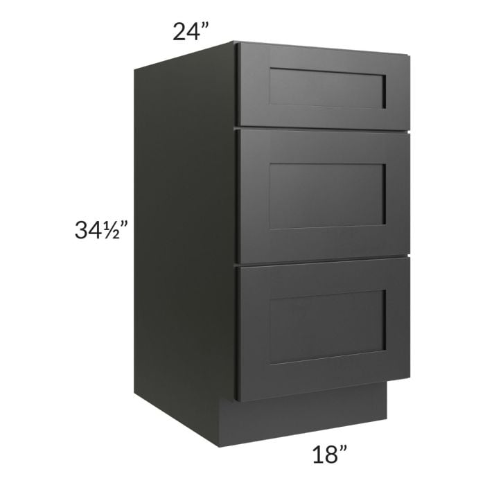 RTA Onyx Black Shaker 18" 3-Drawer Base Cabinet