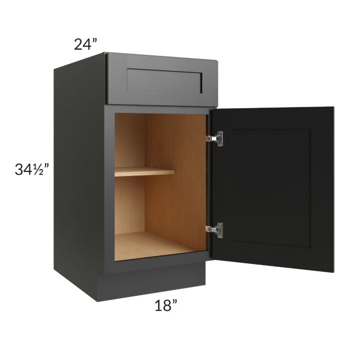 RTA Onyx Black Shaker 18" Base Cabinet - Left Hinged