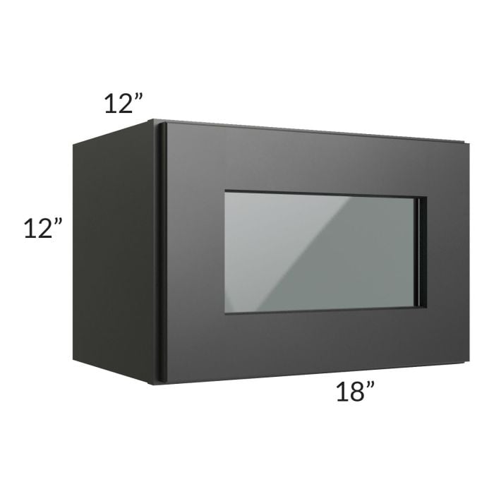 RTA Onyx Black Shaker 18" x 12" Decorative Wall Cabinet with Plain Glass