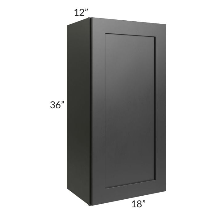 RTA Onyx Black Shaker 18" x 36" Wall Cabinet with 2 Decorative End Panels and Glass Door