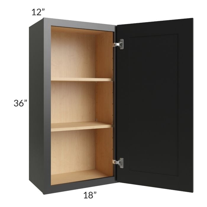 RTA Onyx Black Shaker 18" x 36" Wall Cabinet with Mullion Glass Door