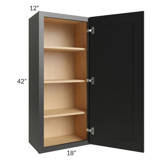 RTA Onyx Black Shaker 18" x 42" Wall Cabinet with 2 Decorative End Panels and Glass Door