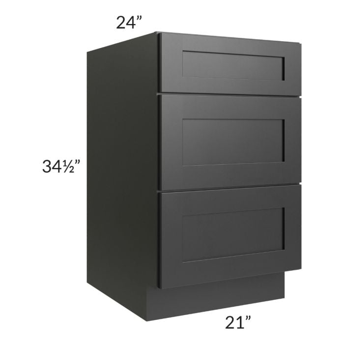 RTA Onyx Black Shaker 21" 3-Drawer Base Cabinet